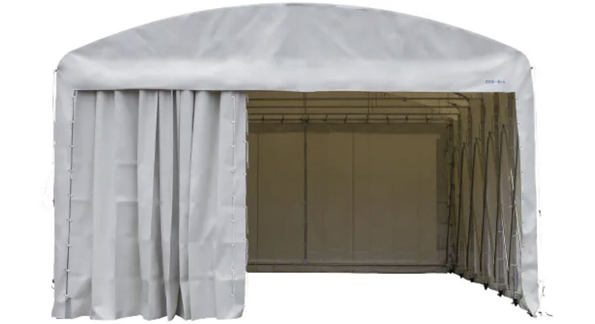 伸縮式キャスターテント たため〜るくん アーチタイプ ( 屋外用 ) 間口 5.8m x 奥行 5m x 全高 2.86m 有効高 2.0m skr-ttm585-2 たためーるくん (屋外用 組立式) 伸縮式キャスターテント (アーチ