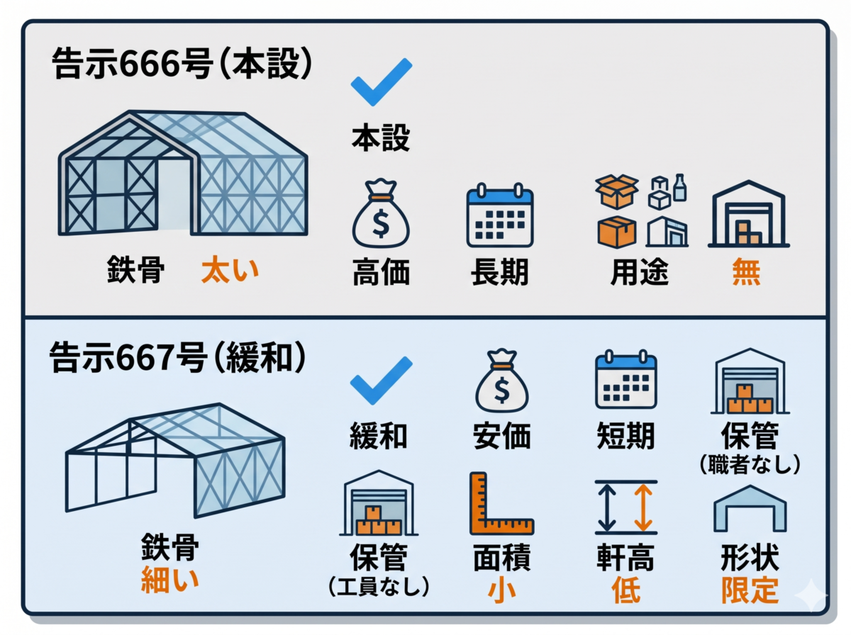 テント倉庫と他工法の比較図解