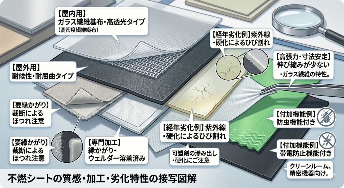 不燃シートの質感比較とサンプル生地