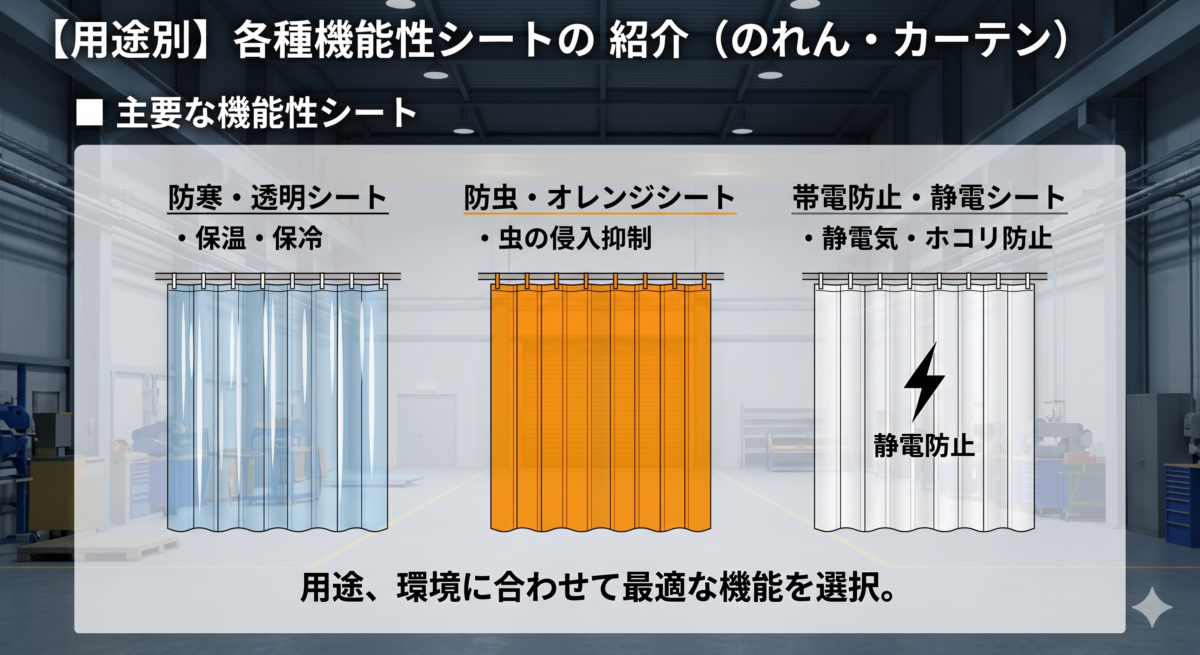機能別のれん式ビニールシート(防寒・防虫・帯電防止)