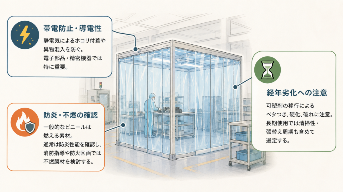 クリーンブース用ビニールシートの選定基準と機能解説図
