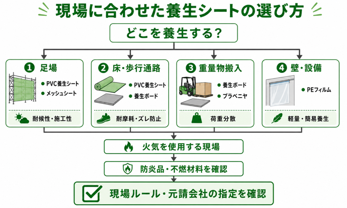現場条件に応じた養生シート選定フロー