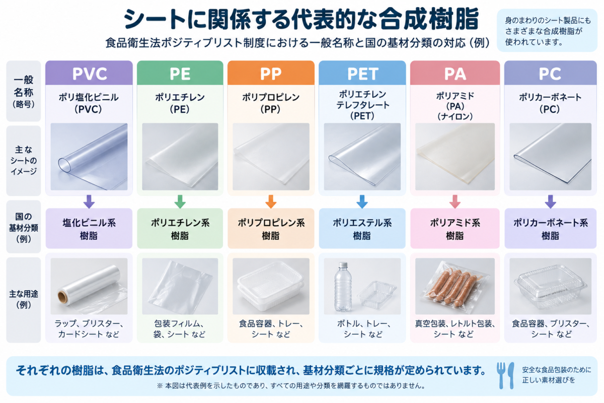食品衛生法ポジティブリスト制度における代表的なシート用合成樹脂