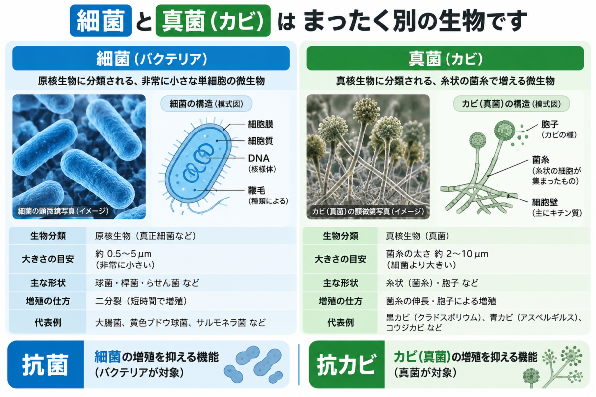 細菌と真菌の違いと抗菌・抗カビの対象範囲
